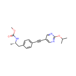 COC(=O)N[C@@H](C)Cc1ccc(C#Cc2cnc(OC(C)C)nc2)cc1 ZINC000169706393