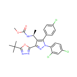 COC(=O)N[C@@H](C)c1c(-c2nnc(C(C)(C)C)o2)nn(-c2ccc(Cl)cc2Cl)c1-c1ccc(Cl)cc1 ZINC000049872402