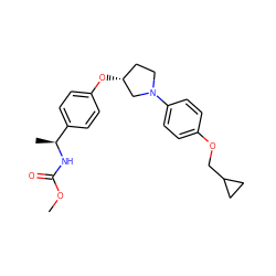 COC(=O)N[C@@H](C)c1ccc(O[C@@H]2CCN(c3ccc(OCC4CC4)cc3)C2)cc1 ZINC000209126814