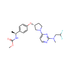 COC(=O)N[C@@H](C)c1ccc(O[C@@H]2CCN(c3ccnc(N(C)CC(F)F)n3)C2)cc1 ZINC000261187963