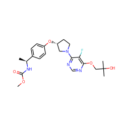 COC(=O)N[C@@H](C)c1ccc(O[C@@H]2CCN(c3ncnc(OCC(C)(C)O)c3F)C2)cc1 ZINC000261133382