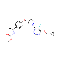 COC(=O)N[C@@H](C)c1ccc(O[C@@H]2CCN(c3ncnc(OCC4CC4)c3F)C2)cc1 ZINC000221187268