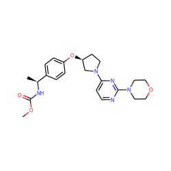 COC(=O)N[C@@H](C)c1ccc(O[C@H]2CCN(c3ccnc(N4CCOCC4)n3)C2)cc1 ZINC000261115245