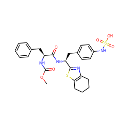 COC(=O)N[C@@H](Cc1ccccc1)C(=O)N[C@@H](Cc1ccc(NS(=O)(=O)O)cc1)c1nc2c(s1)CCCC2 ZINC000114376855