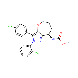 COC(=O)N[C@@H]1CCCOc2c1nn(-c1ccccc1Cl)c2-c1ccc(Cl)cc1 ZINC000084707026