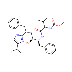 COC(=O)N[C@H](C(=O)N[C@@H](Cc1ccccc1)[C@@H](O)C[C@@H](Cc1ccccc1)c1nc(C(C)C)c[nH]1)C(C)C ZINC000026495103