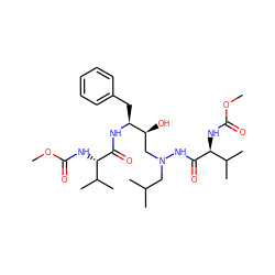 COC(=O)N[C@H](C(=O)N[C@@H](Cc1ccccc1)[C@@H](O)CN(CC(C)C)NC(=O)[C@@H](NC(=O)OC)C(C)C)C(C)C ZINC000026946761