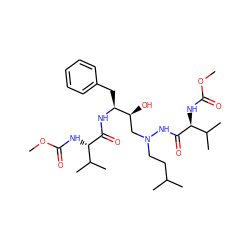 COC(=O)N[C@H](C(=O)N[C@@H](Cc1ccccc1)[C@@H](O)CN(CCC(C)C)NC(=O)[C@@H](NC(=O)OC)C(C)C)C(C)C ZINC000026942524