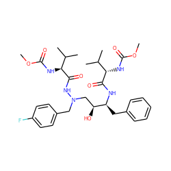 COC(=O)N[C@H](C(=O)N[C@@H](Cc1ccccc1)[C@@H](O)CN(Cc1ccc(F)cc1)NC(=O)[C@@H](NC(=O)OC)C(C)C)C(C)C ZINC000026943684