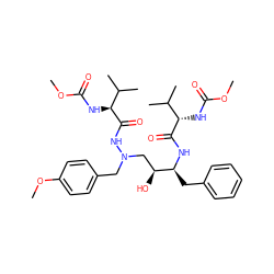 COC(=O)N[C@H](C(=O)N[C@@H](Cc1ccccc1)[C@@H](O)CN(Cc1ccc(OC)cc1)NC(=O)[C@@H](NC(=O)OC)C(C)C)C(C)C ZINC000026943914