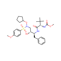 COC(=O)N[C@H](C(=O)N[C@@H](Cc1ccccc1)[C@H](O)CN(OC1CCCC1)S(=O)(=O)c1ccc(OC)cc1)C(C)(C)C ZINC000014946338