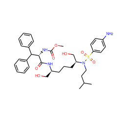 COC(=O)N[C@H](C(=O)N[C@H](CO)CCC[C@@H](CO)N(CCC(C)C)S(=O)(=O)c1ccc(N)cc1)C(c1ccccc1)c1ccccc1 ZINC000058548340