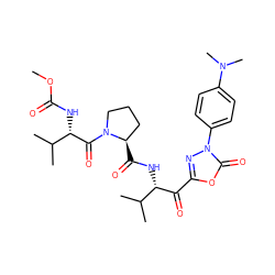 COC(=O)N[C@H](C(=O)N1CCC[C@H]1C(=O)N[C@H](C(=O)c1nn(-c2ccc(N(C)C)cc2)c(=O)o1)C(C)C)C(C)C ZINC000029126332