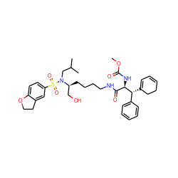 COC(=O)N[C@H](C(=O)NCCCC[C@@H](CO)N(CC(C)C)S(=O)(=O)c1ccc2c(c1)CCO2)[C@H](C1=CC=CCC1)c1ccccc1 ZINC000169702540