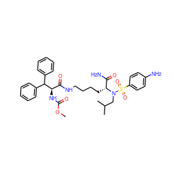 COC(=O)N[C@H](C(=O)NCCCC[C@H](C(N)=O)N(CC(C)C)S(=O)(=O)c1ccc(N)cc1)C(c1ccccc1)c1ccccc1 ZINC000138824689