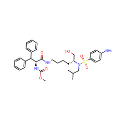 COC(=O)N[C@H](C(=O)NCCCC[C@H](CO)N(CC(C)C)S(=O)(=O)c1ccc(N)cc1)C(c1ccccc1)c1ccccc1 ZINC000014947136