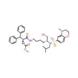 COC(=O)N[C@H](C(=O)NCCCC[C@H](CO)N(CC(C)C)S(=O)(=O)c1ccc2c(c1)N(C)CCO2)C(c1ccccc1)c1ccccc1 ZINC000169702543