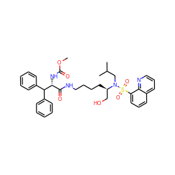 COC(=O)N[C@H](C(=O)NCCCC[C@H](CO)N(CC(C)C)S(=O)(=O)c1cccc2cccnc12)C(c1ccccc1)c1ccccc1 ZINC000169702544