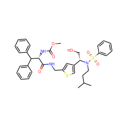COC(=O)N[C@H](C(=O)NCc1cc([C@H](CO)N(CCC(C)C)S(=O)(=O)c2ccccc2)cs1)C(c1ccccc1)c1ccccc1 ZINC000222278323