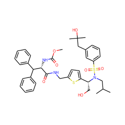 COC(=O)N[C@H](C(=O)NCc1ccc([C@@H](CO)N(CC(C)C)S(=O)(=O)c2cccc(CC(C)(C)O)c2)s1)C(c1ccccc1)c1ccccc1 ZINC000219712357