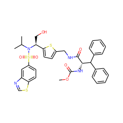 COC(=O)N[C@H](C(=O)NCc1ccc([C@H](CO)N(C(C)C)S(=O)(=O)c2ccc3scnc3c2)s1)C(c1ccccc1)c1ccccc1 ZINC000207249898