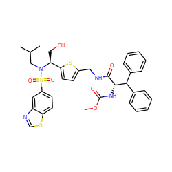 COC(=O)N[C@H](C(=O)NCc1ccc([C@H](CO)N(CC(C)C)S(=O)(=O)c2ccc3scnc3c2)s1)C(c1ccccc1)c1ccccc1 ZINC000222269203