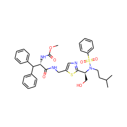 COC(=O)N[C@H](C(=O)NCc1cnc([C@H](CO)N(CCC(C)C)S(=O)(=O)c2ccccc2)s1)C(c1ccccc1)c1ccccc1 ZINC000222277141