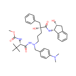 COC(=O)N[C@H](C(=O)NN(CCC[C@@](O)(Cc1ccccc1)C(=O)N[C@H]1c2ccccc2C[C@H]1O)Cc1ccc(N(C)C)cc1)C(C)(C)C ZINC000029134253