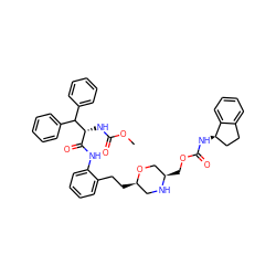 COC(=O)N[C@H](C(=O)Nc1ccccc1CC[C@@H]1CN[C@H](COC(=O)N[C@@H]2CCc3ccccc32)CO1)C(c1ccccc1)c1ccccc1 ZINC000222635901