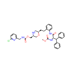 COC(=O)N[C@H](C(=O)Nc1ccccc1CC[C@@H]1CN[C@H](COC(=O)NCc2cccc(Cl)n2)CO1)C(c1ccccc1)c1ccccc1 ZINC000653837792