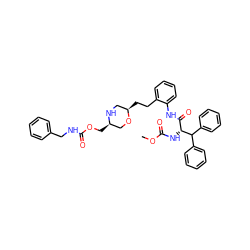 COC(=O)N[C@H](C(=O)Nc1ccccc1CC[C@@H]1CN[C@H](COC(=O)NCc2ccccc2)CO1)C(c1ccccc1)c1ccccc1 ZINC000584904748