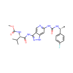 COC(=O)N[C@H](C(=O)Nc1n[nH]c2cc(NC(=O)N[C@H](C)c3ccc(F)cc3)ncc12)C(C)C ZINC001772587904