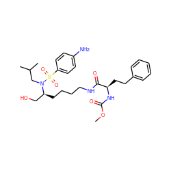 COC(=O)N[C@H](CCc1ccccc1)C(=O)NCCCC[C@@H](CO)N(CC(C)C)S(=O)(=O)c1ccc(N)cc1 ZINC000036140462