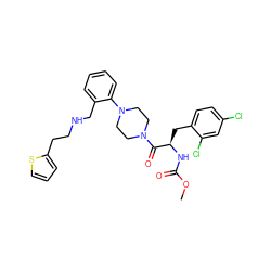 COC(=O)N[C@H](Cc1ccc(Cl)cc1Cl)C(=O)N1CCN(c2ccccc2CNCCc2cccs2)CC1 ZINC000028477311