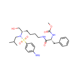 COC(=O)N[C@H](Cc1ccccc1)C(=O)NCCCC[C@@H](CO)N(CC(C)C)S(=O)(=O)c1ccc(N)cc1 ZINC000036140457