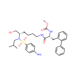COC(=O)N[C@H](Cc1ccccc1-c1ccccc1)C(=O)NCCCC[C@@H](CO)N(CC(C)C)S(=O)(=O)c1ccc(N)cc1 ZINC000036140485