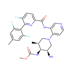 COC(=O)N[C@H]1[C@@H](C)CN(c2ccncc2NC(=O)c2ccc(F)c(-c3c(F)cc(C)cc3F)n2)C[C@H]1N ZINC000207198047