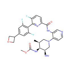 COC(=O)N[C@H]1[C@@H](C)CN(c2ccncc2NC(=O)c2ccc(F)c(-c3c(F)cc(C4COC4)cc3F)n2)C[C@H]1N ZINC000261176721