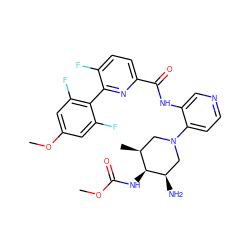 COC(=O)N[C@H]1[C@@H](C)CN(c2ccncc2NC(=O)c2ccc(F)c(-c3c(F)cc(OC)cc3F)n2)C[C@H]1N ZINC000261174785