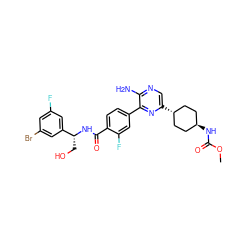 COC(=O)N[C@H]1CC[C@H](c2cnc(N)c(-c3ccc(C(=O)N[C@H](CO)c4cc(F)cc(Br)c4)c(F)c3)n2)CC1 ZINC001772576918