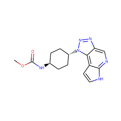 COC(=O)N[C@H]1CC[C@H](n2nnc3cnc4[nH]ccc4c32)CC1 ZINC000261072654