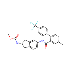 COC(=O)N[C@H]1Cc2ccc(NC(=O)c3cc(C)ccc3-c3ccc(C(F)(F)F)cc3)cc2C1 ZINC000027523925