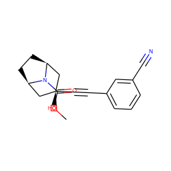 COC(=O)N1[C@H]2CC[C@@H]1C[C@@](O)(C#Cc1cccc(C#N)c1)C2 ZINC000103287303