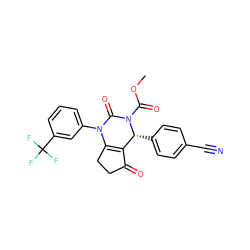 COC(=O)N1C(=O)N(c2cccc(C(F)(F)F)c2)C2=C(C(=O)CC2)[C@H]1c1ccc(C#N)cc1 ZINC000224589086