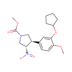 COC(=O)N1C[C@@H]([N+](=O)[O-])[C@H](c2ccc(OC)c(OC3CCCC3)c2)C1 ZINC000029571337