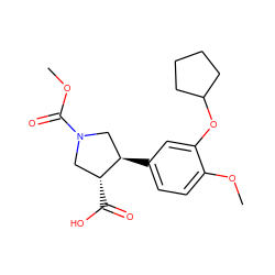 COC(=O)N1C[C@@H](C(=O)O)[C@H](c2ccc(OC)c(OC3CCCC3)c2)C1 ZINC000026157481