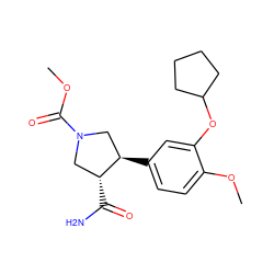 COC(=O)N1C[C@@H](C(N)=O)[C@H](c2ccc(OC)c(OC3CCCC3)c2)C1 ZINC000026156903