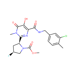 COC(=O)N1C[C@@H](F)C[C@H]1c1nc(C(=O)NCc2ccc(C)c(Cl)c2)c(O)c(=O)n1C ZINC000058582622