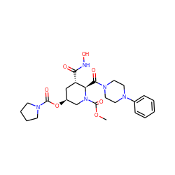 COC(=O)N1C[C@@H](OC(=O)N2CCCC2)C[C@H](C(=O)NO)[C@H]1C(=O)N1CCN(c2ccccc2)CC1 ZINC000045323195