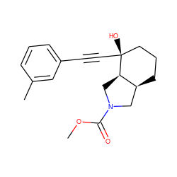 COC(=O)N1C[C@@H]2[C@@H](CCC[C@@]2(O)C#Cc2cccc(C)c2)C1 ZINC000103273413